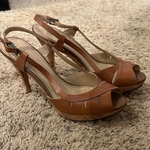 Marc Fisher Tan Leather Peep-Toe Heels